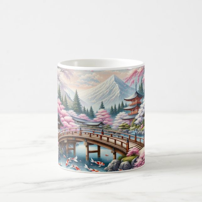 Mug Paysage japonais avec Pont, Koi et Sakura (Centre)