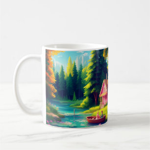 Mug Paysage Naturel Avec Cottage Rose