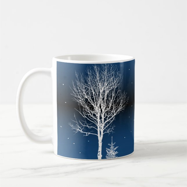Mug Paysage nocturne d'hiver, maison confortable, lune (Gauche)