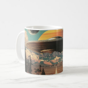 Mug Paysage surréaliste avec route, OVNI et Saturne