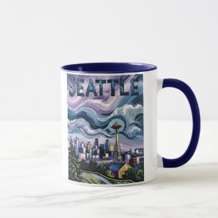 Mug Paysage urbain coloré de Seattle Van Gogh Ciel Voy