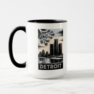 Mug Paysage urbain de Détroit en noir et blanc gravure