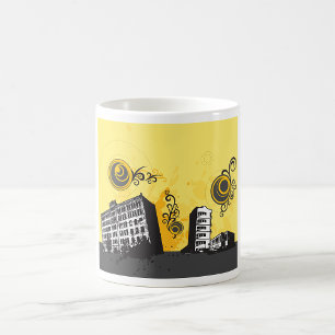 Mug Paysage urbain jaune et gris abstrait rétro