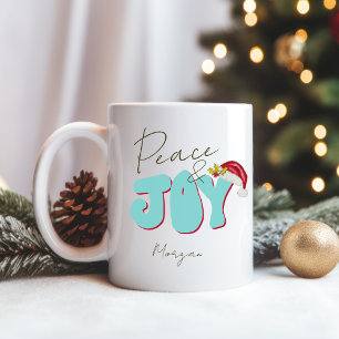 Mug Peace Joy Christmas Pink Red Festive Ajouter un no