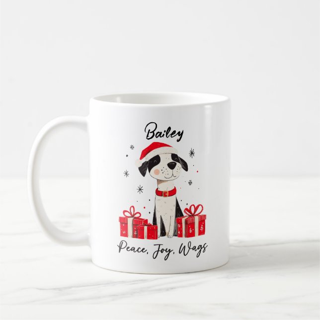Mug Peace Joy Wags Custom Pet Name Christmas Chien (Gauche)