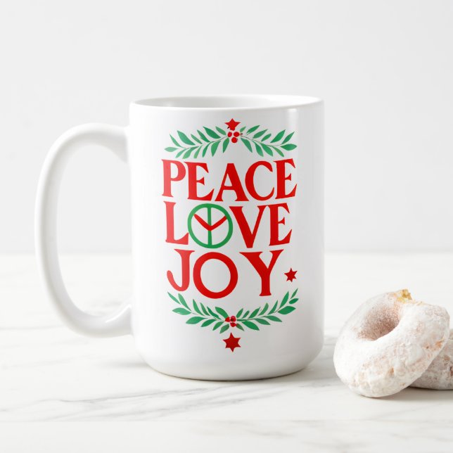 Mug Peace Love Joy Noël Festive Holiday (Avec donut)