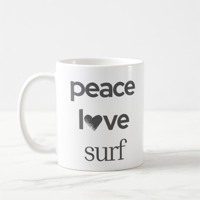 Mug Peace Love Surf | Coastal Surfer Beach House (Gauche)