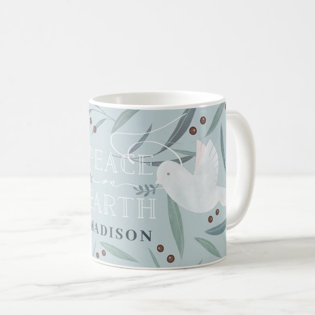 Mug Peace on Earth White Dove Light Blue Holiday (Devant droit)