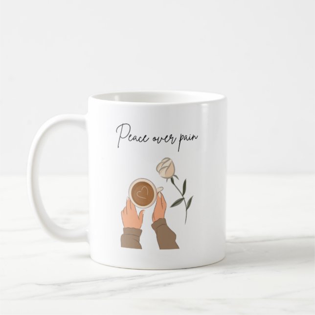 Mug Peace Over Pain — Minimal Brown Healing Quote (Gauche)