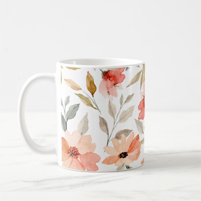 Mug Peach Pink Botanal Floral Pattern (Gauche)