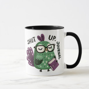 Mug Peacock avec lunettes - "Shut Up, Journal" Drôle