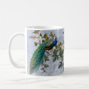 Mug Peacock Ephemera Elégant Bleu Vintage Graphisme A
