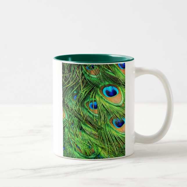 Mug,  Peacock Feathers Two-Tone Coffee Mug (Right)