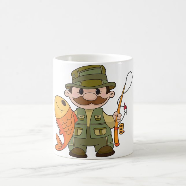 Mug Pêcheur de dessin animé avec Gros Catch Funny Fish (Centre)