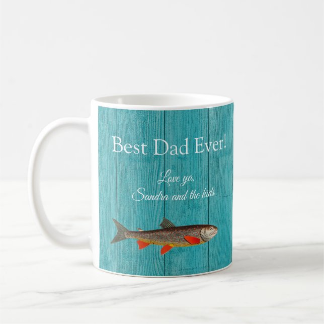 Mug Pêcheur rustique Turquoise Bleu meilleur papa jama (Gauche)