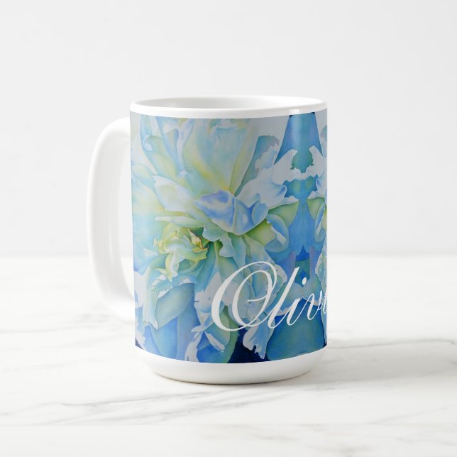 Mug Peine d'aquarelle bleu blanc romantique (Devant gauche)