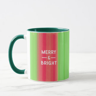 Mug Peint à la main vert et rouge Joyeux et Lumineux