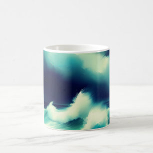 Mug Peinture à l'aquarelle des vagues de l'océan bleu