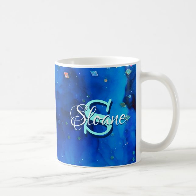 Mug Peinture à l'encre d'alcool sous-marine bleu profo (Droite)