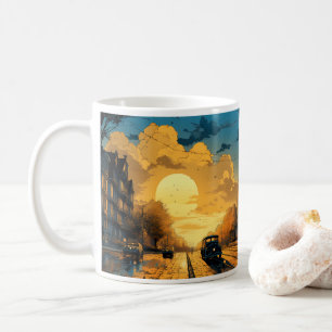 Mug Peinture À L'Huile De La Ville Et Du Soleil