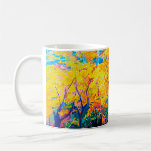 Mug peinture à l'huile sur toile. Les arbres jaunes.