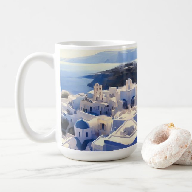 Mug Peinture aquarelle de Santorin Grèce (Avec donut)