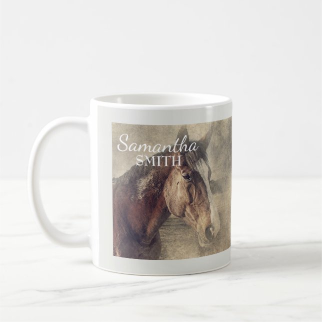 Mug Peinture Brown personnalisée à cheval (Gauche)
