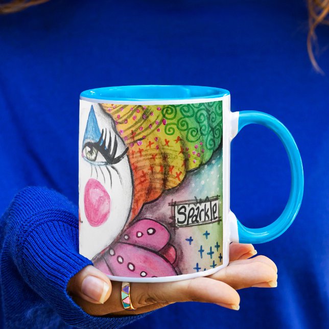 Mug Peinture de clown lunaire coloré Sparkle arc-en-ci (Créateur téléchargé)