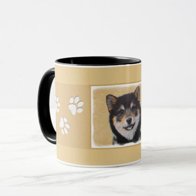 Mug Peinture de Shiba Inu (noir et Tan) - art de chien (Devant gauche)