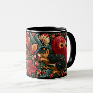 Mug Peinture de style William Morris de petits écureui