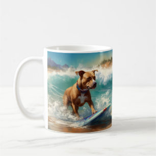 Mug Peinture de Surf sur Plage de l'American Staffords