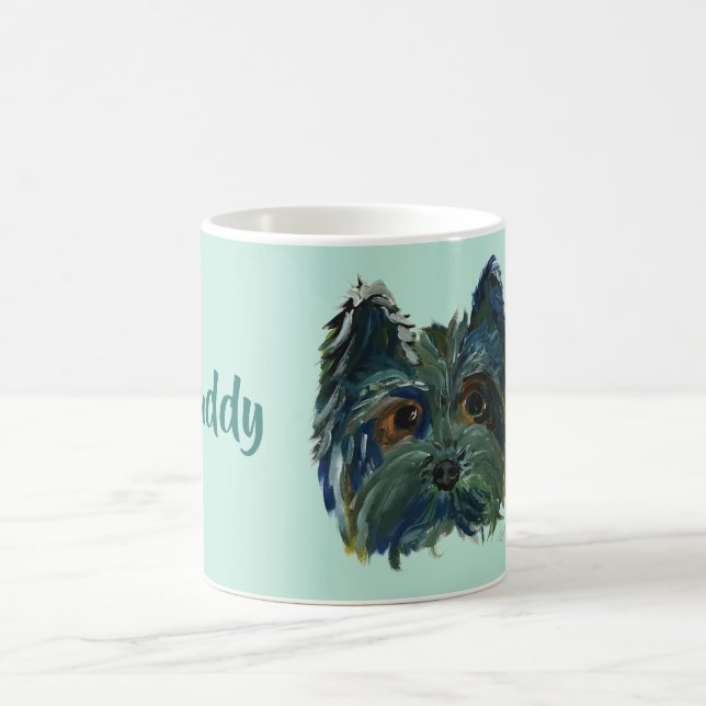 Mug Peinture mignonne de chiot de Yorkie dans le bleu (Centre)