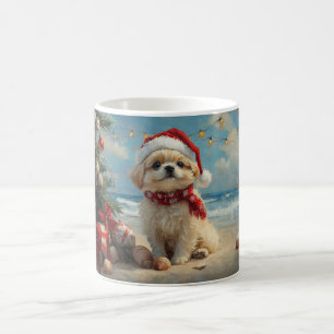 Mug Pekingese Chien Noël Plage Vintage