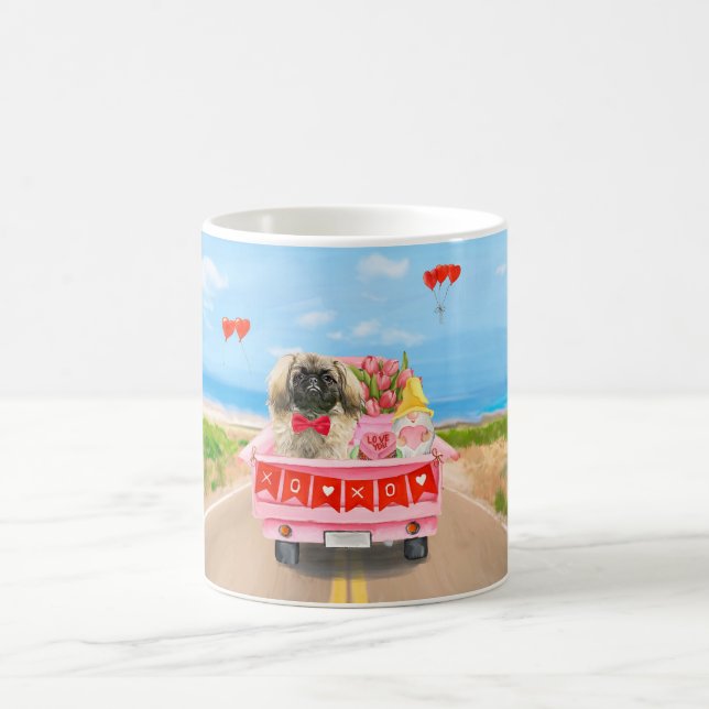 Mug Pekingese Chien Saint Valentin Coeurs de Camion (Centre)