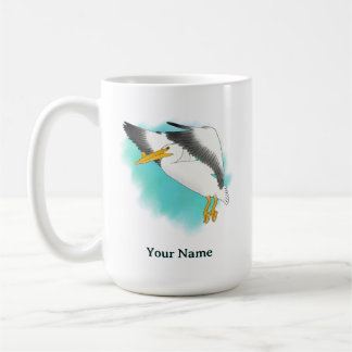 Mug Pélican personnalisé avec fond bleu