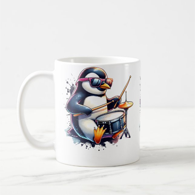 Mug Penguin Drummer Music Rock Band With Drumsticks Pl (Gauche)