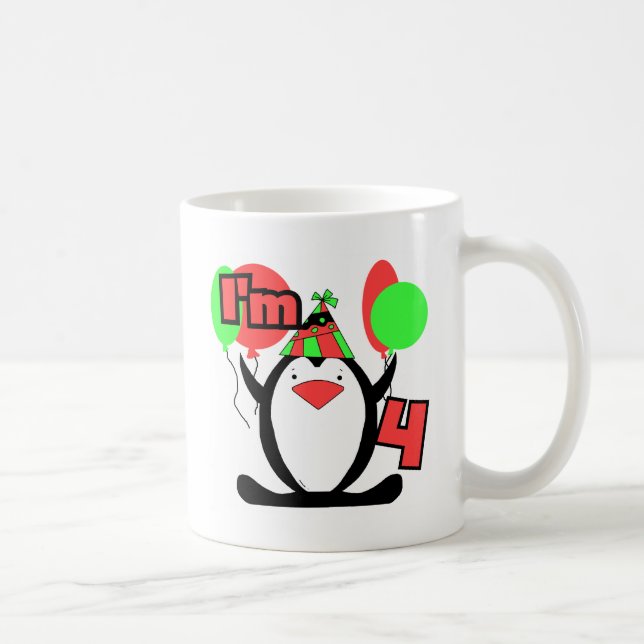 Mug Penguin I'm 4 Anniversaire T-shirts et cadeaux (Droite)