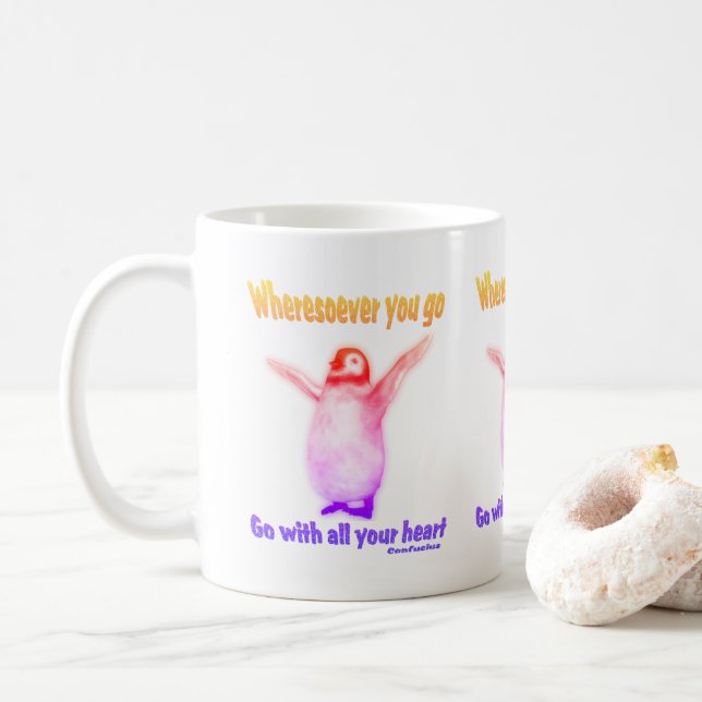 Mug Penguin Inspirational Happiness Citation Confucius (Avec donut)