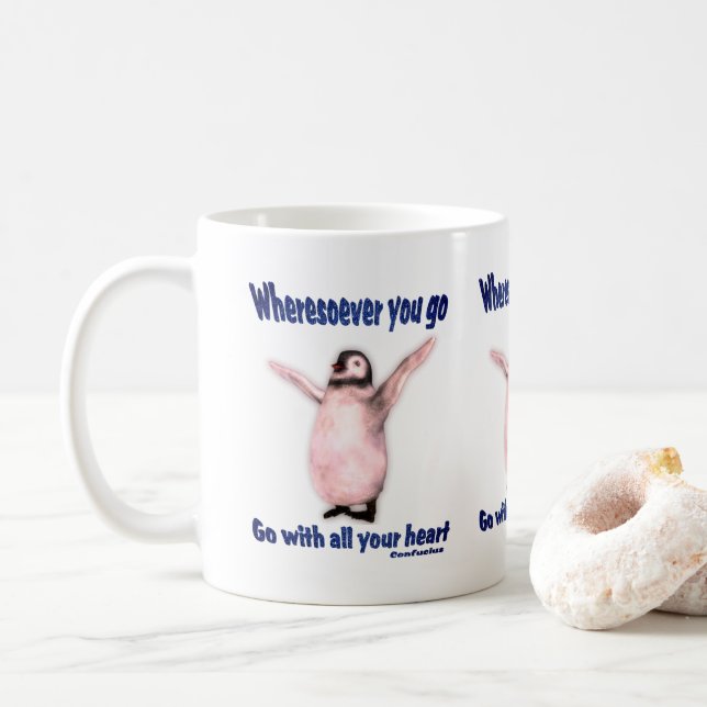 Mug Penguin Inspirational Happiness Citation Confucius (Avec donut)