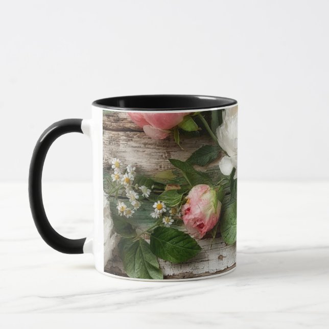 Mug peonies and weathered wood (Gauche)