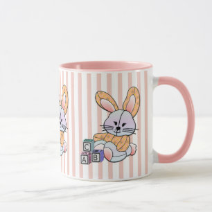 Mug Pépinière à rayures roses personnalisées - Lapin