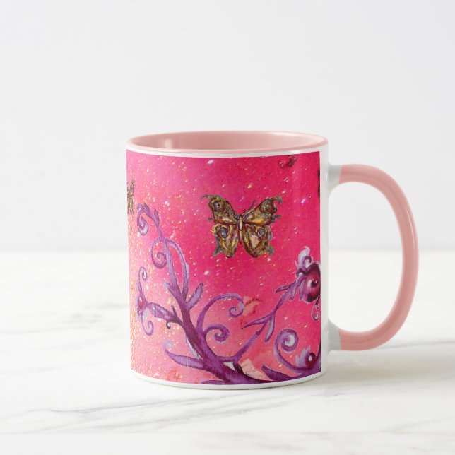 MUG PÉPITES ROSE PAPILLON, FLEURS VIOLET FUCHSIA (Droite)