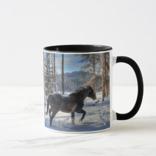 Mug Percheron noir en hiver neige et forêt