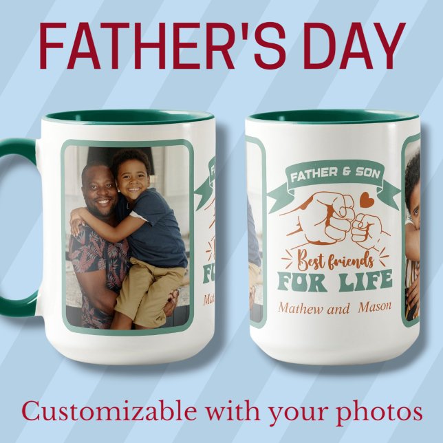 Mug Père et Fils photos et noms personnalisés Fête des (Father and Son custom photos & names Father's Day Mug)