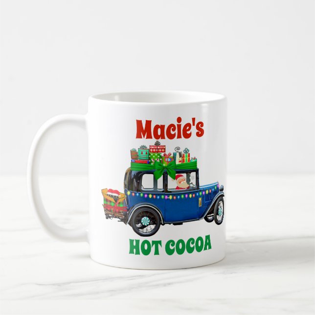 Mug Père Noël Blue Car Noël présente du cacao chaud (Gauche)