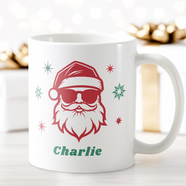 Mug Père Noël cool dans lunettes de soleil étoiles rét (Cool Santa in sunglasses retro stars custom name Coffee Mug)
