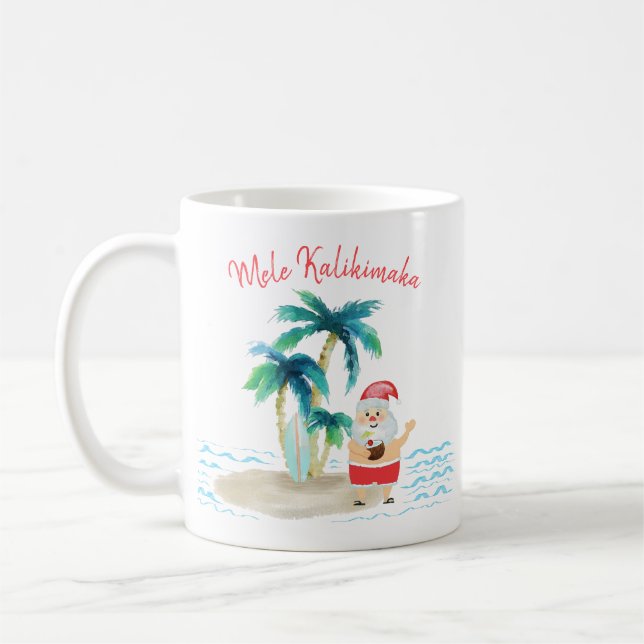 Mug Père Noël de surf tropical Mele Kalikimaka Noël (Gauche)