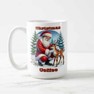 Mug Père Noël et un jeune renne en hiver