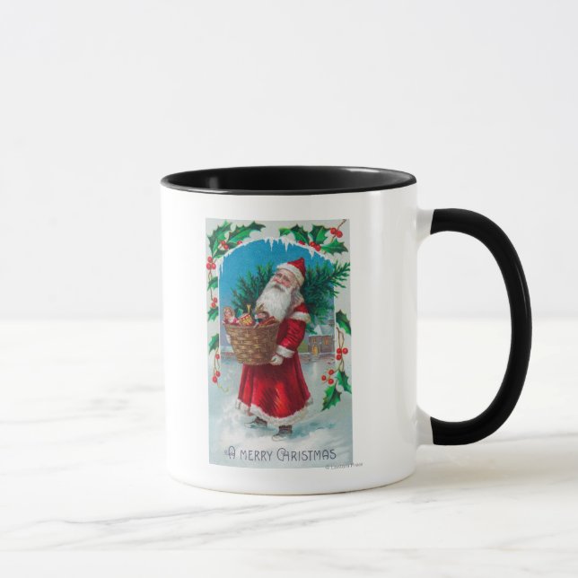 Mug Père Noël Holding Panier de jouets Scène (Droite)