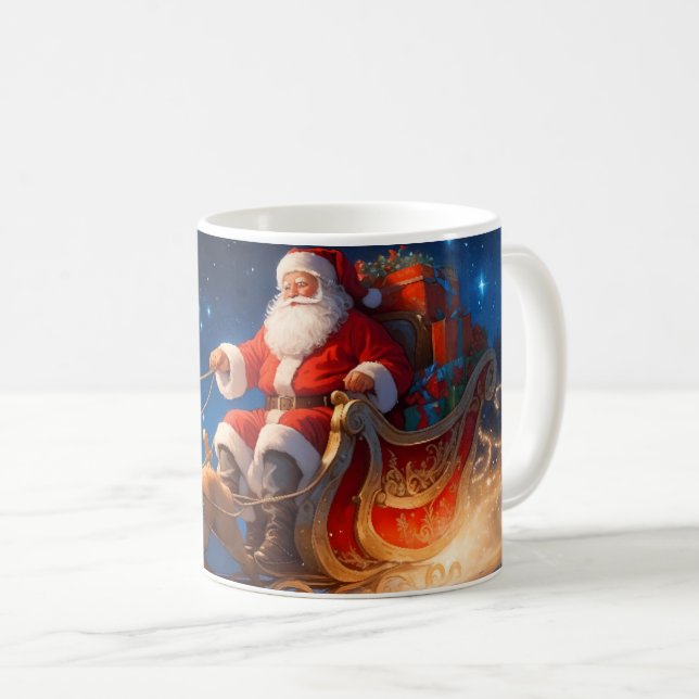 Mug Père Noël livrant des jouets sur une pente avec re (Devant droit)